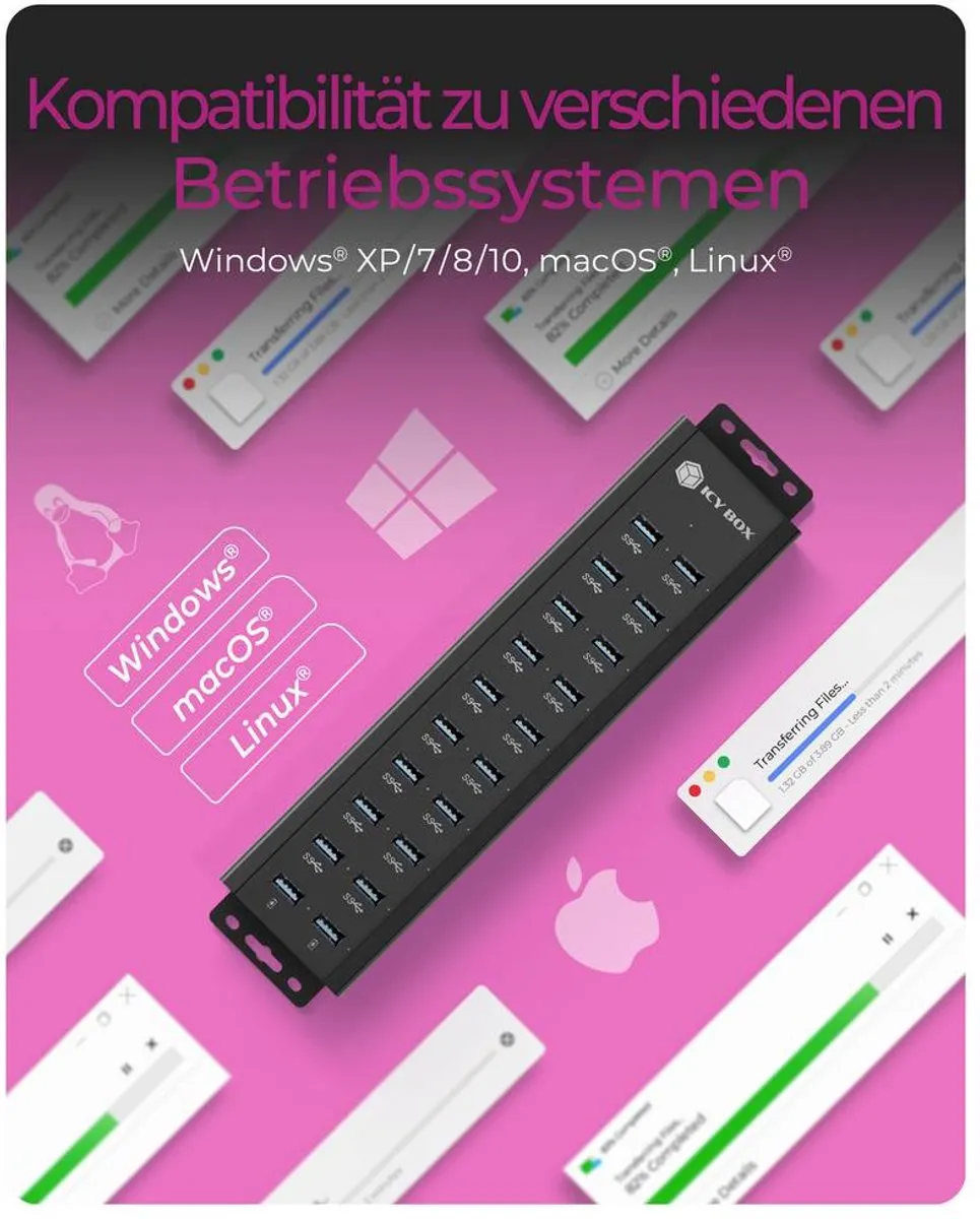 Icy Box IB-HUB1720-U3 USB Hub 20 Poorten - USB 3.0 5Gbps - Zwart