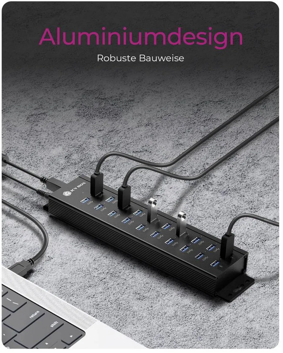 Icy Box IB-HUB1720-U3 USB Hub 20 Poorten - USB 3.0 5Gbps - Zwart
