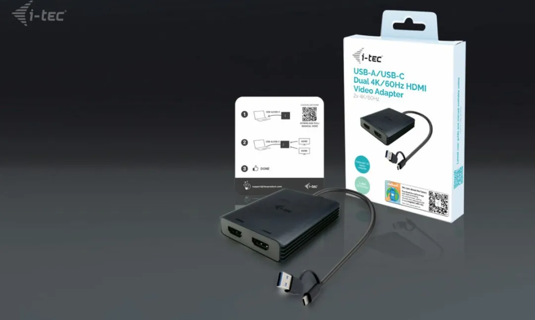 I-tec CADUAL4KHDMI USB-A/USB-C HDMI Adapter - Zwart