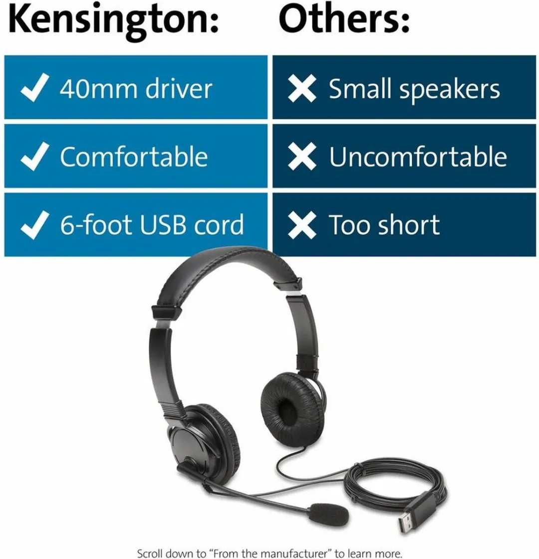 Kensington K97601WW USB-Hoofdtelefoon met Microfoon - Ruisonderdrukking - Zwart