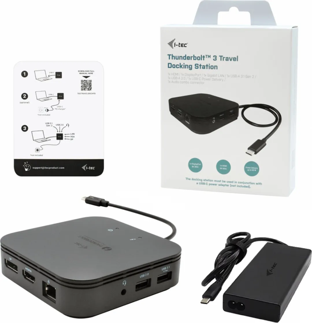 I-tec USB Hub TB3TRAVELDOCKPD60W - 60W - Zwart