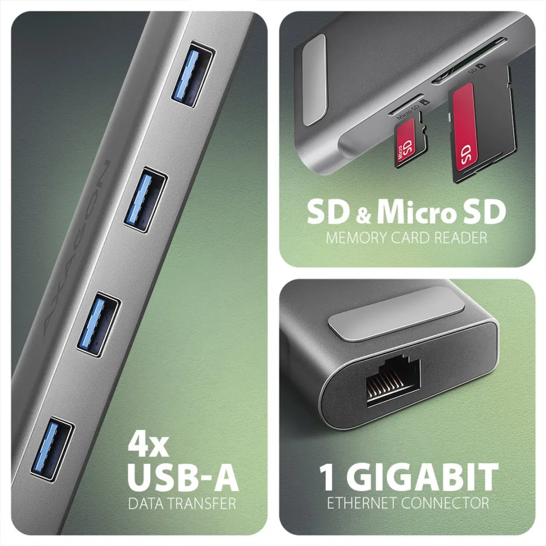 Axagon HMC-10HLS Laptopdock - USB 3.2 Gen 1 - Zwart/Grijs - afbeelding 4 van 6