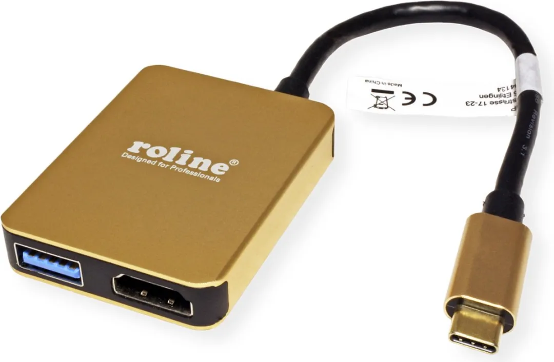Roline GOLD USB-C Docking Station 4K - HDMI & 2x USB 3.2 - Zwart/Goud