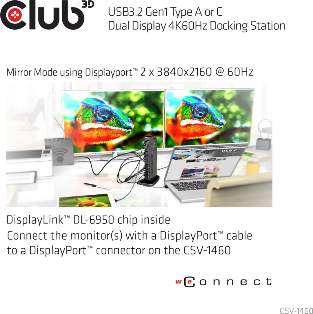Club 3D USB-A 5Gbps of USB-C®Dual Display 4K60Hz Docking Station