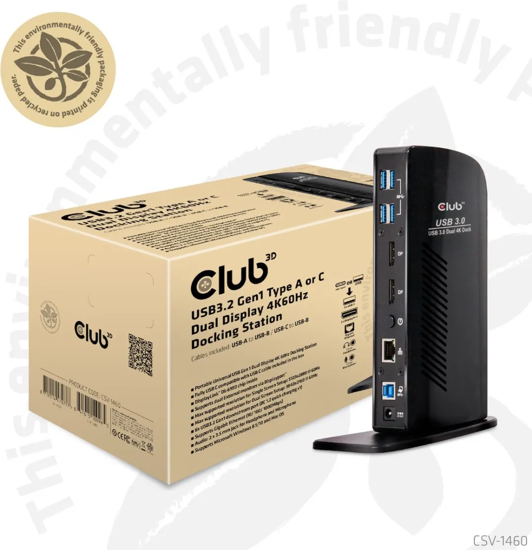 Club 3D USB-A 5Gbps of USB-C®Dual Display 4K60Hz Docking Station