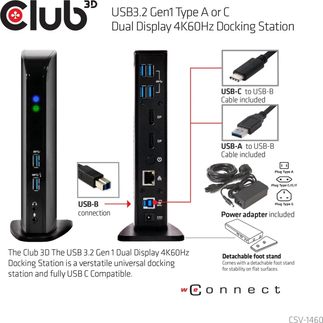 Club 3D USB-A 5Gbps of USB-C®Dual Display 4K60Hz Docking Station