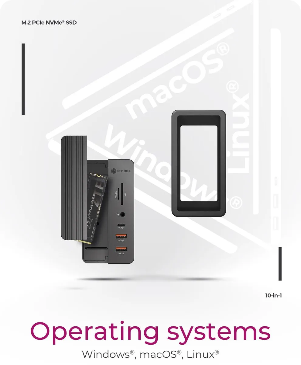 Icy Box IB-DK4072M-CU31 M.2 SSD-behuizing - USB 3.2 Gen 2 - Zwart