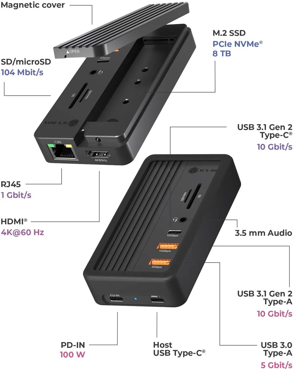 Icy Box IB-DK4072M-CU31 M.2 SSD-behuizing - USB 3.2 Gen 2 - Zwart