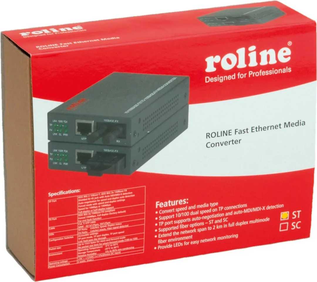 Roline Fast Ethernet Converter RJ-45 naar ST - Zwart - afbeelding 3 van 4