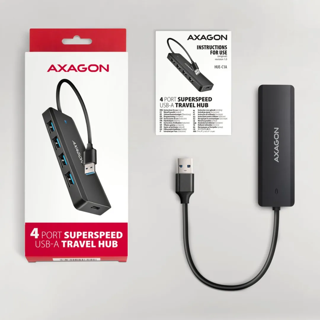 Axagon HUE-C1A USB Hub 4x USB 3.2 Gen 1 - Zwart
