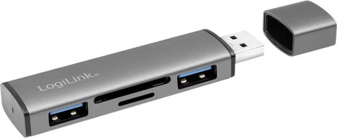 LogiLink UA0394 USB 3.2 Gen 2-hub Met aluminium behuizing, Met ingebouwde SD-kaartlezer, Met status-LED's Spacegrijs