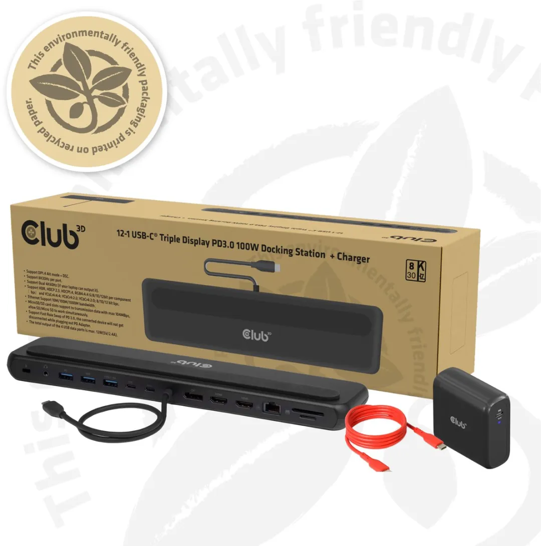 Club3D CSV-2541 USB-C Docking Station - 3 Schermen 100W - Zwart