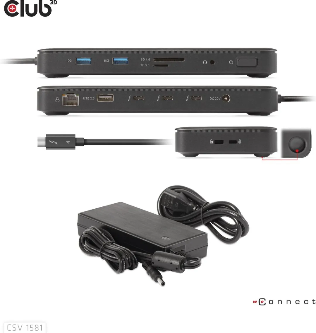 Club3D CSV-1581 Thunderbolt 4 Docking Station - Zwart
