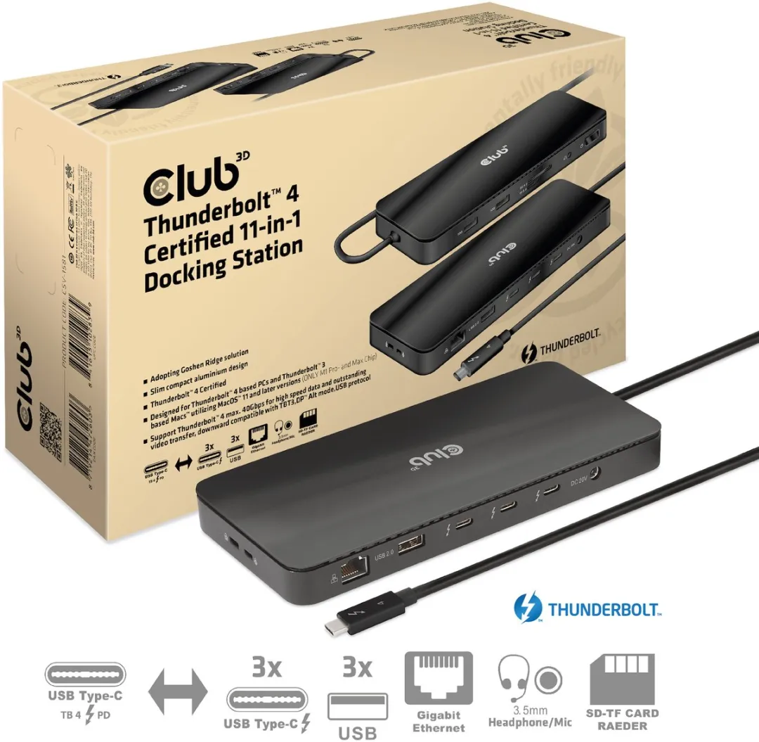 Club3D CSV-1581 Thunderbolt 4 Docking Station - Zwart