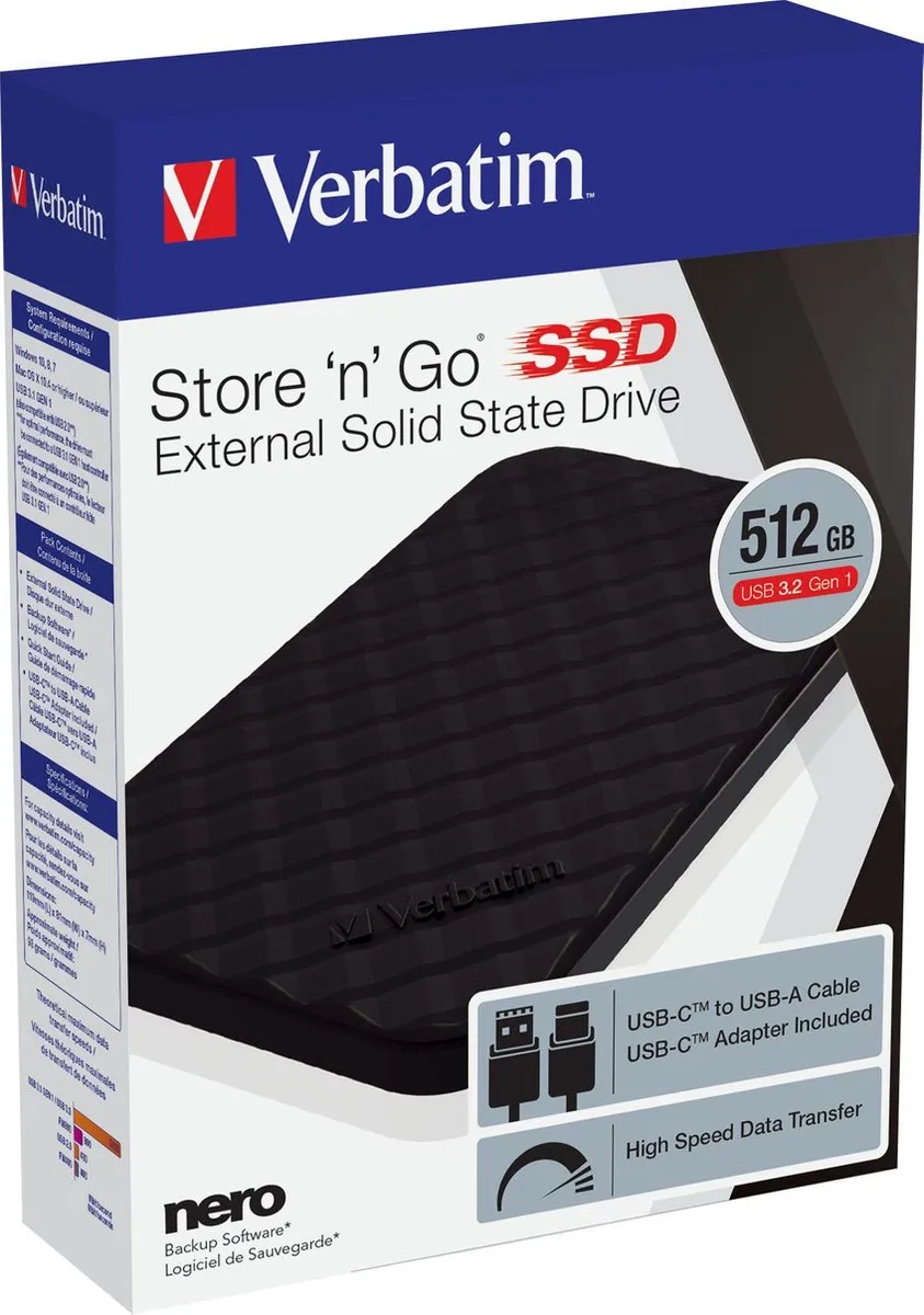 Verbatim Store 'n' Go SSD 512GB - USB 3.2 - Zwart