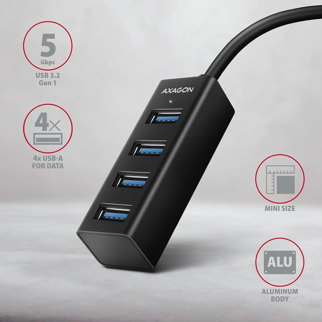 Axagon HUE-M1A USB-hub 4 Poorten - USB 3.0 5Gbps - Zwart