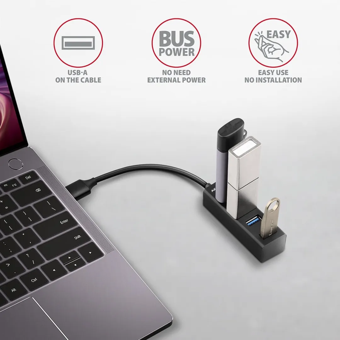 Axagon HUE-M1A USB-hub 4 Poorten - USB 3.0 5Gbps - Zwart