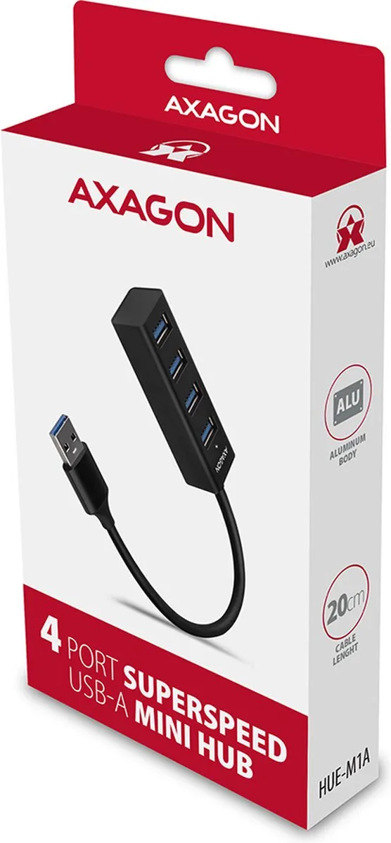 Axagon HUE-M1A USB-hub 4 Poorten - USB 3.0 5Gbps - Zwart