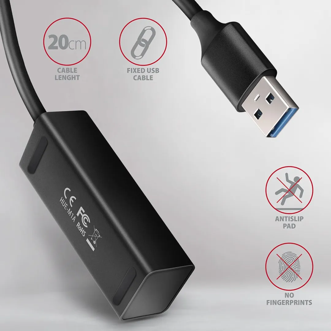 Axagon HUE-M1A USB-hub 4 Poorten - USB 3.0 5Gbps - Zwart