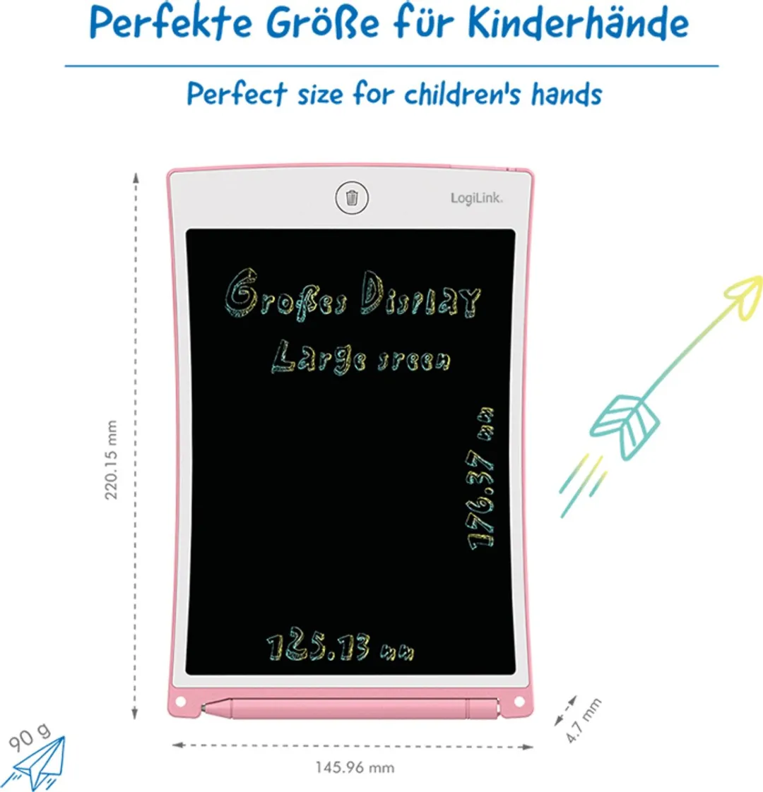 Logilink AA0180 LCD-kinderschrijftablet 8,5" - Roze - afbeelding 6 van 6