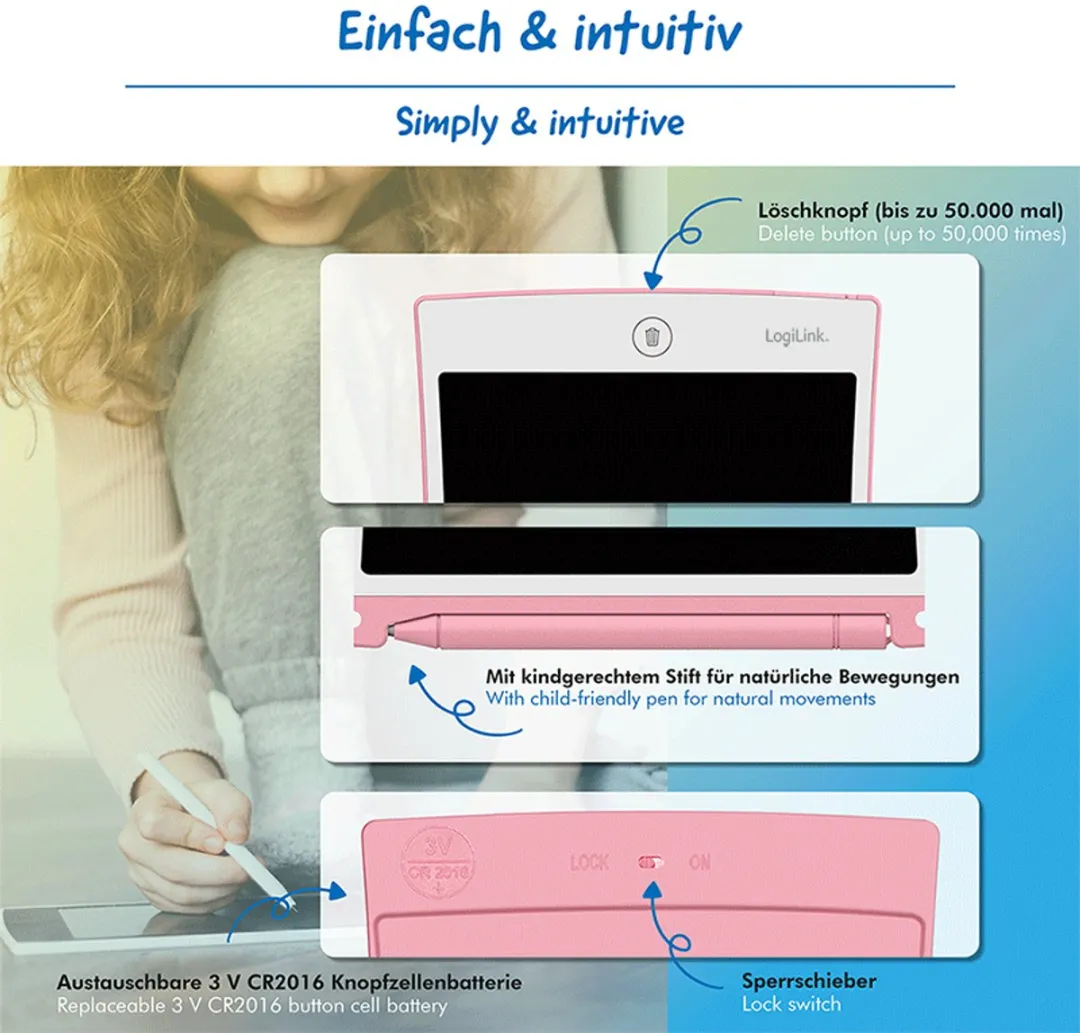Logilink AA0180 LCD-kinderschrijftablet 8,5" - Roze