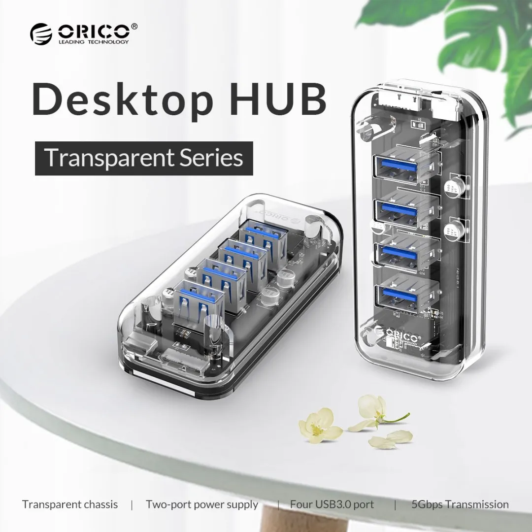 ORICO ORI-F4U-U3-CR USB3.0 Hub 4 Poorten - Transparant