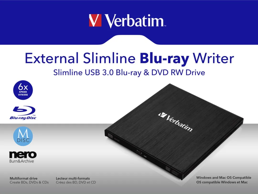 Verbatim 43890 External Slimline Blu-ray Brander - Zwart