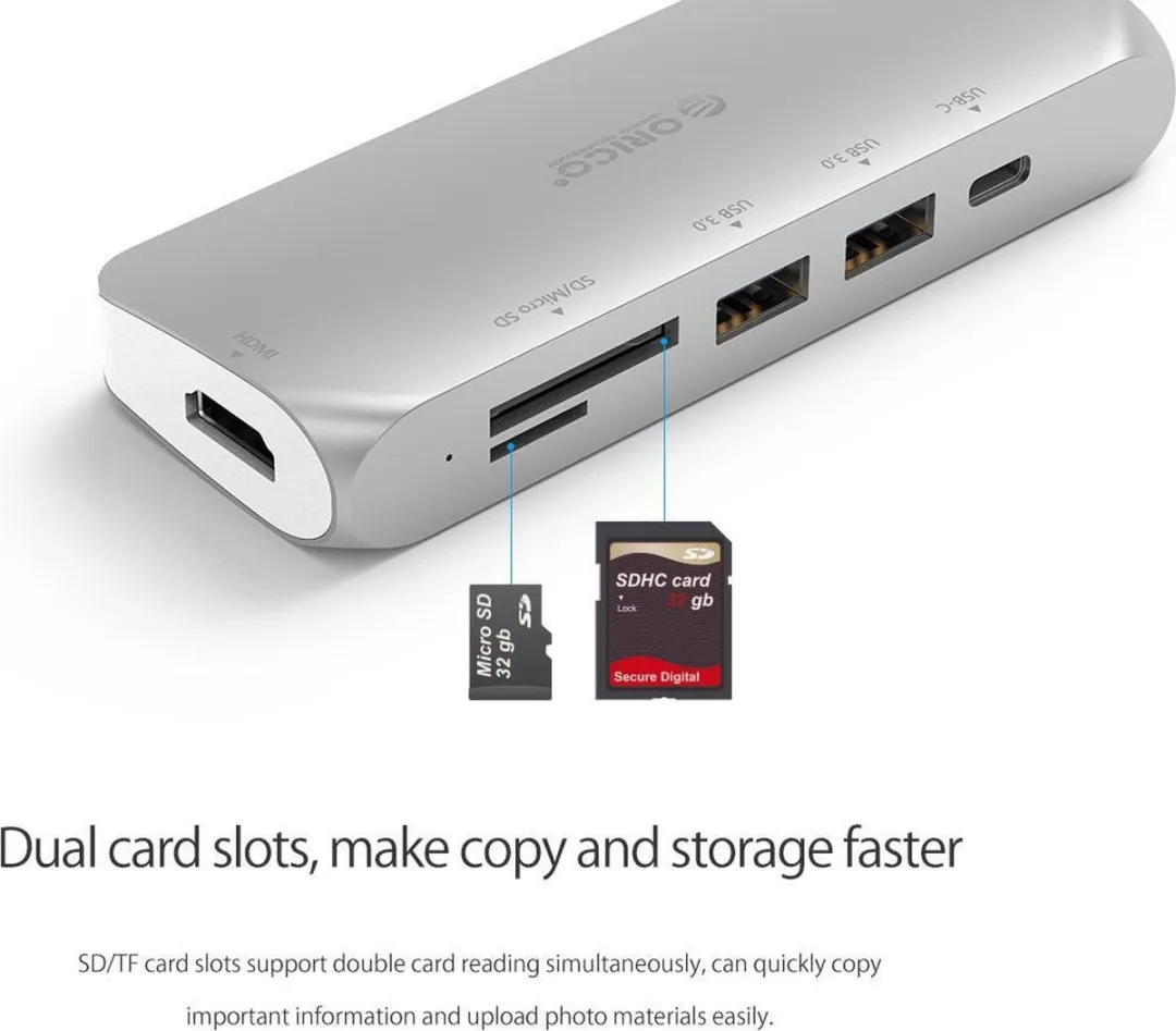 ORICO USB-C Hub ORI-CLH-W1-SV - 4K HDMI & PD - 3 Poorten - Aluminium Zilver