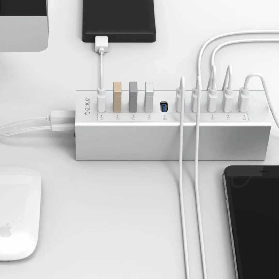 ORICO A3H10-V1-EU-SV USB 3.0 Hub 10 Poorten - Aluminium Zilver
