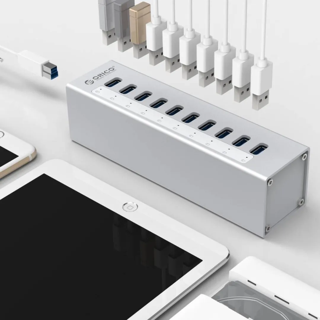 ORICO A3H10-V1-EU-SV USB 3.0 Hub 10 Poorten - Aluminium Zilver - afbeelding 6 van 6