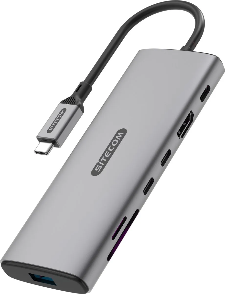 Sitecom - 7 in 1 USB-C Power Delivery Multiport Hub - Ethernet - SD + MicroSD 104 MB/sec - HDMI - USB-C - USB-A - 10Gbps