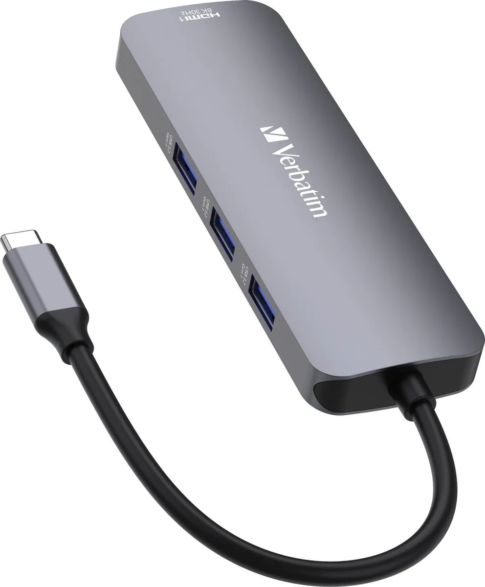 Verbatim CMH-08 USB-C Hub - 2x HDMI/DisplayPort - 5000 Mbit/s - Zilver