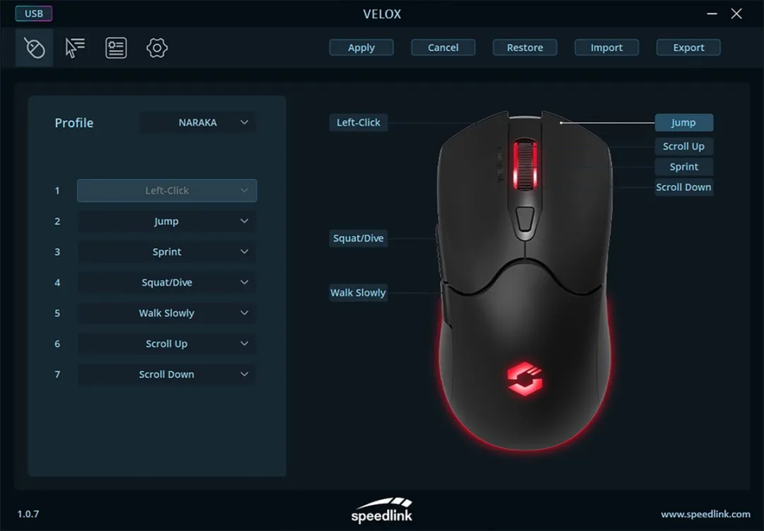 Speedlink VELOX SL-680102-BK Draadloze Gaming Muis - 6 Knoppen - RGB - Zwart
