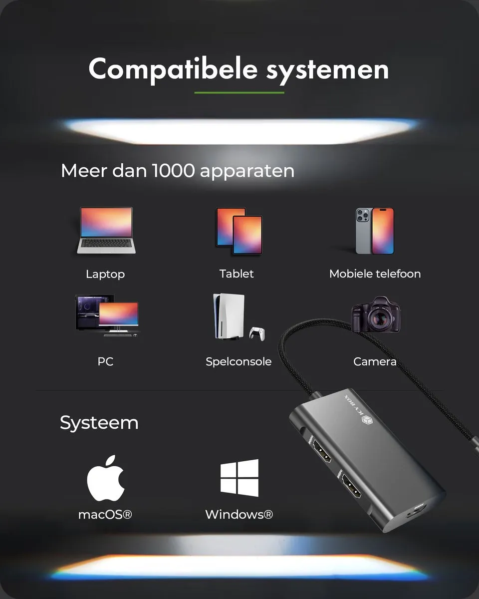 Icy Box 61202 USB-C naar 3x HDMI Adapter - Zwart