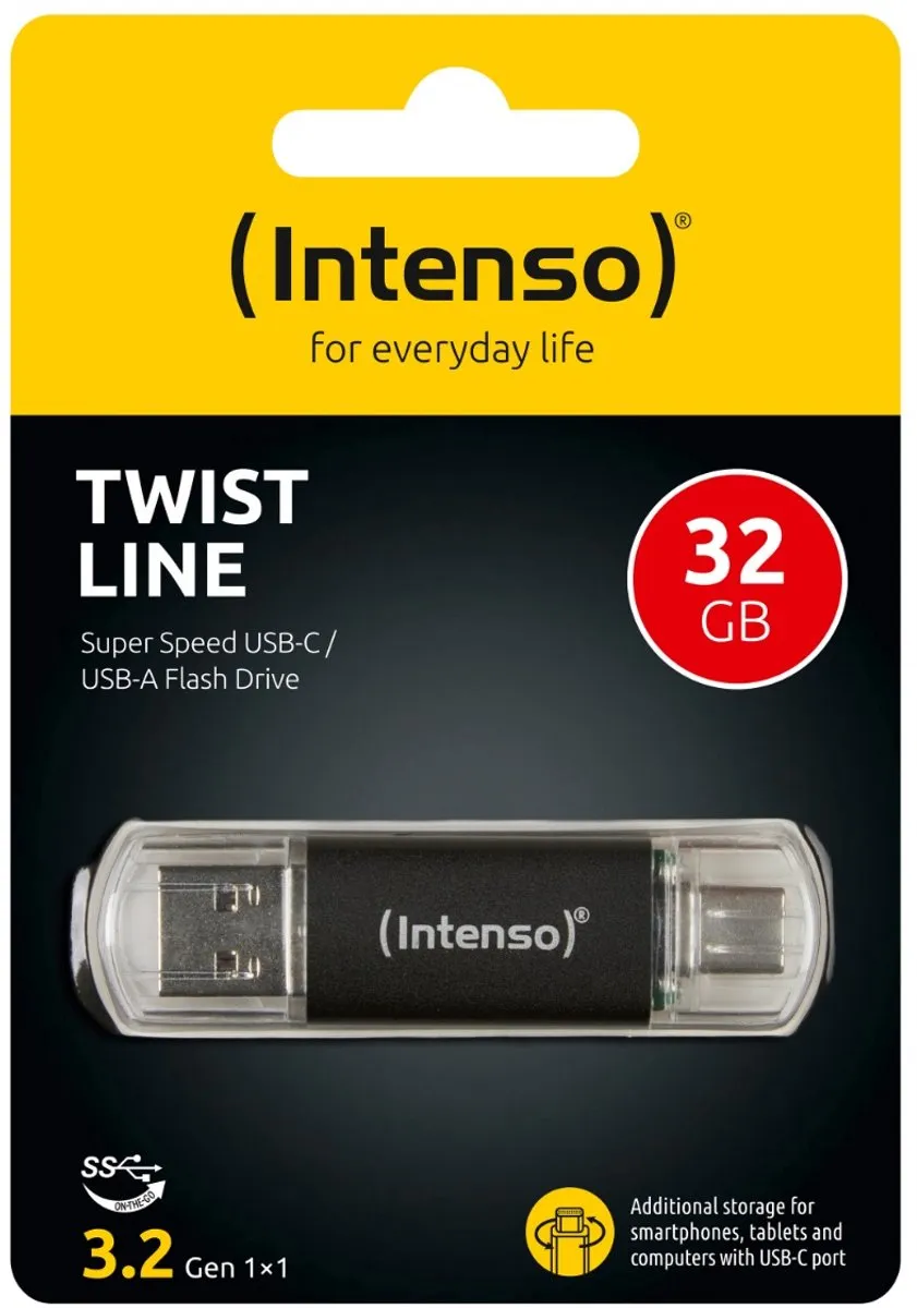 Intenso Twist Line USB-stick 32GB - USB-A/C 3.2 Gen 1 - Zwart - afbeelding 6 van 6