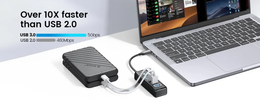 ORICO PW4U-C3-015-BK USB 3.0 Hub - 4x USB-A - Zwart