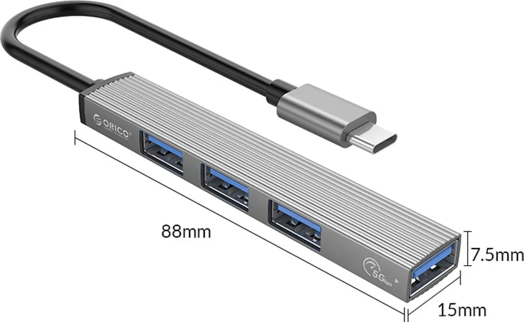 ORICO AH-13-GY USB-C Hub - 1x USB 3.0 5Gbps 3x USB 2.0 Grijs