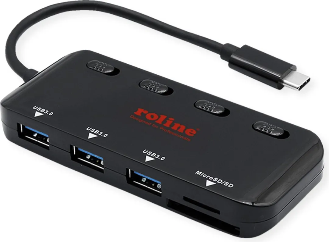 Roline USB 3.2 Gen 1 Triple Hub - 3 Poorten - Zwart