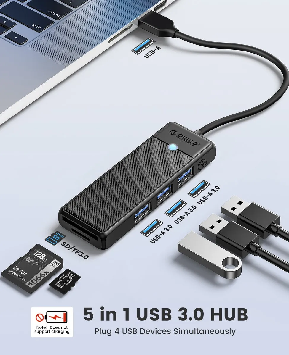 ORICO PAPW3AT-C3-015 USB-C Hub - 3x USB-A 3.0 - SD/Micro SD - Zwart