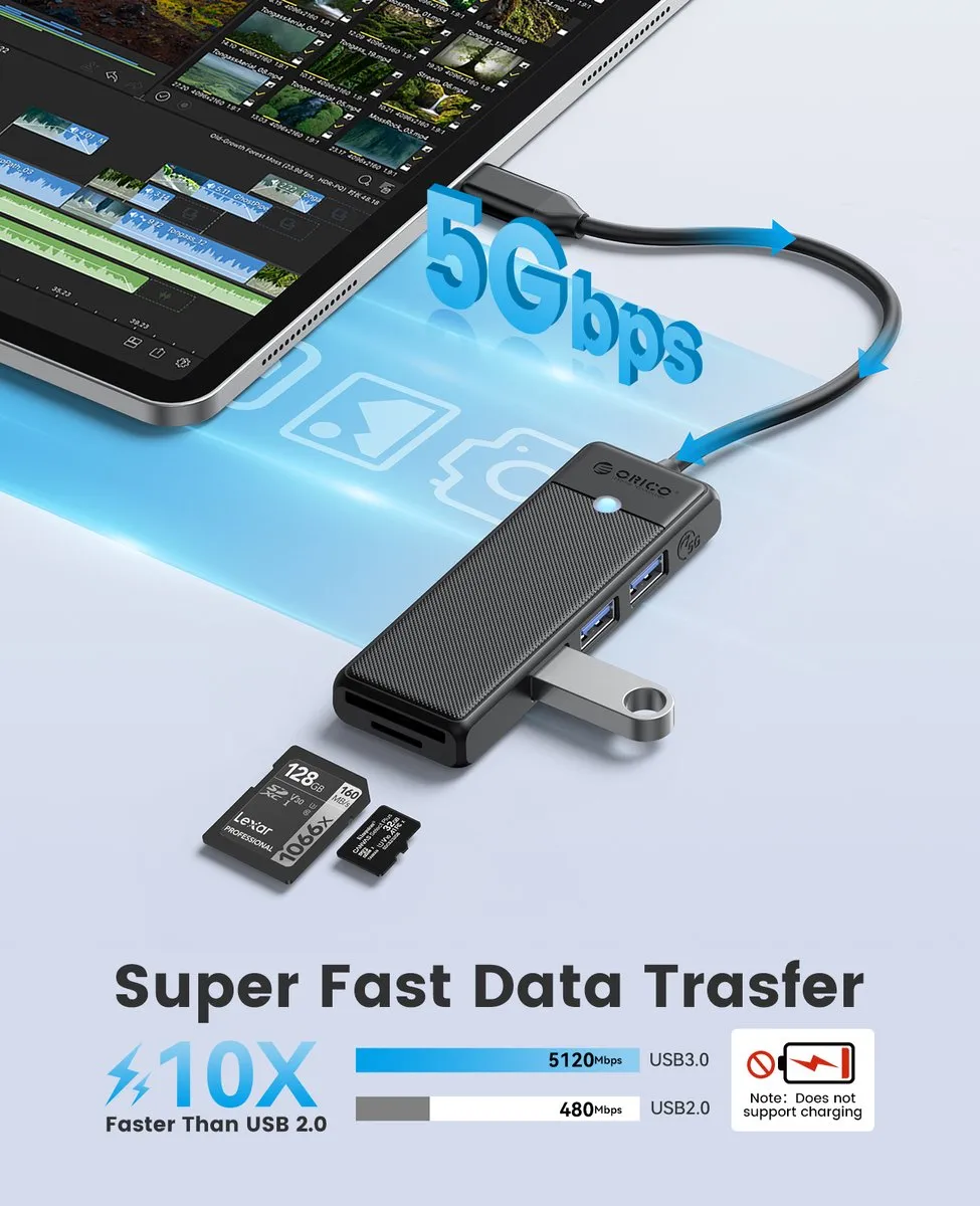 ORICO PAPW3AT-C3-015 USB-C Hub - 3x USB-A 3.0 - SD/Micro SD - Zwart