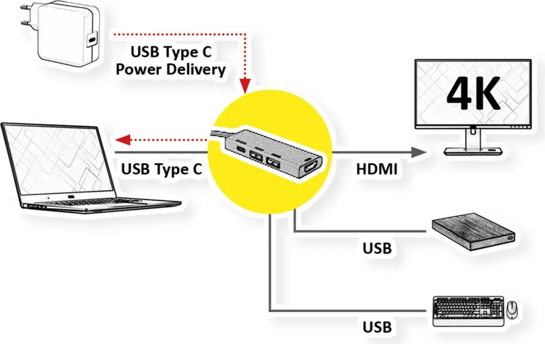 Roline GOLD USB-C Dockingstation 12.02.1119 - HDMI 4K - 2x USB 3.2 - PD - Gold