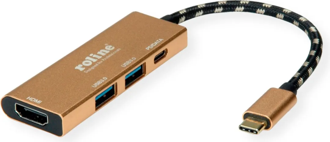 Roline GOLD USB-C Dockingstation 12.02.1119 - HDMI 4K - 2x USB 3.2 - PD - Gold