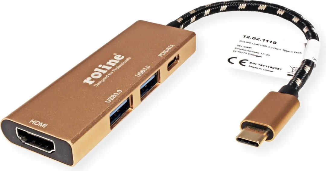 Roline GOLD USB-C Dockingstation 12.02.1119 - HDMI 4K - 2x USB 3.2 - PD - Gold
