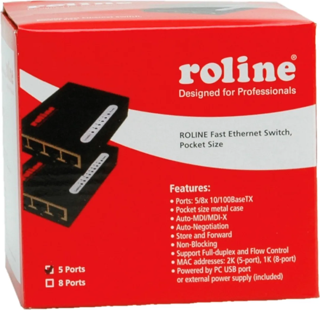 Roline Pocket 5-Poorts Fast Ethernet Switch - Zwart - afbeelding 6 van 6