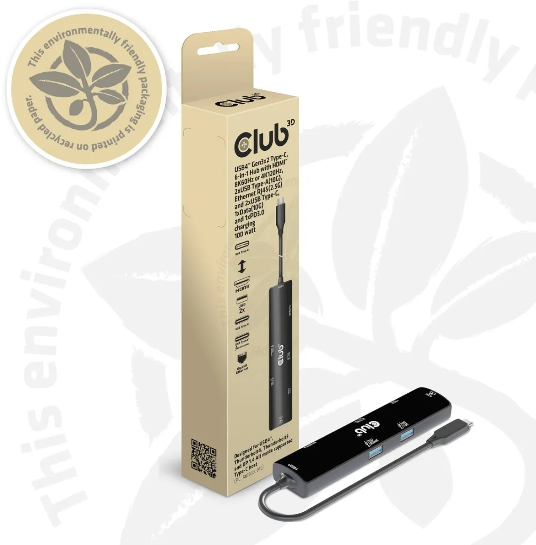 Club3D CSV-1599 USB-C 6-in-1 Hub - 8K60Hz/4K120Hz - 2x USB-A 10Gbps - Zwart