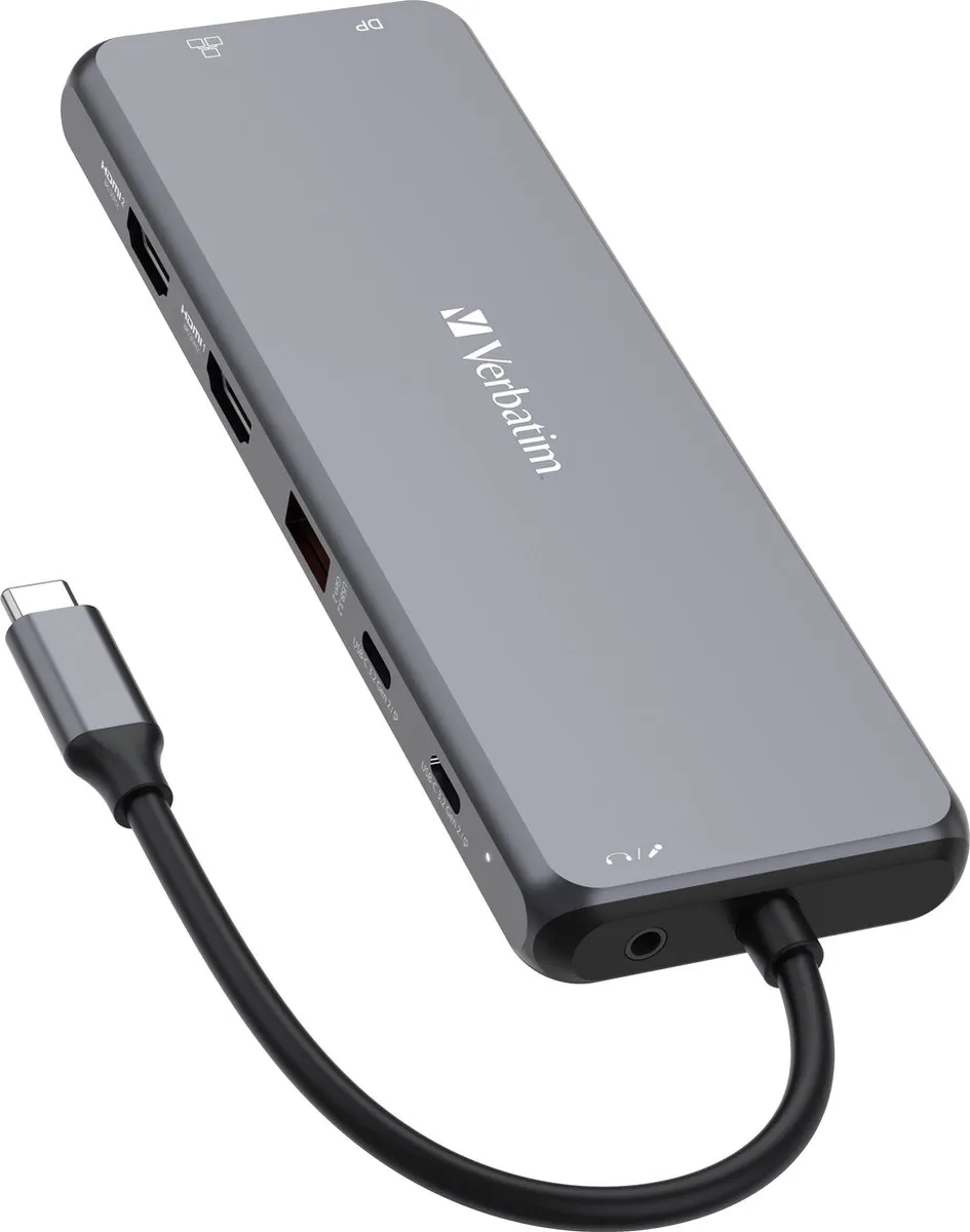 Verbatim Adapterhub USB-C 32153 - 2x HDMI/DP/USB-A/Ethernet/Jack 3,5mm - Zilver