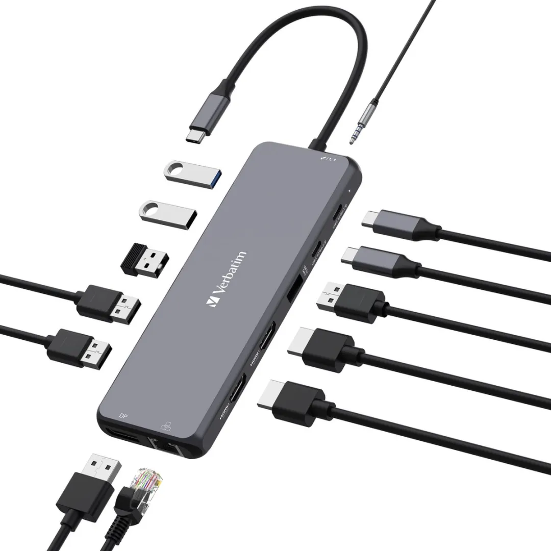 Verbatim Adapterhub USB-C 32153 - 2x HDMI/DP/USB-A/Ethernet/Jack 3,5mm - Zilver