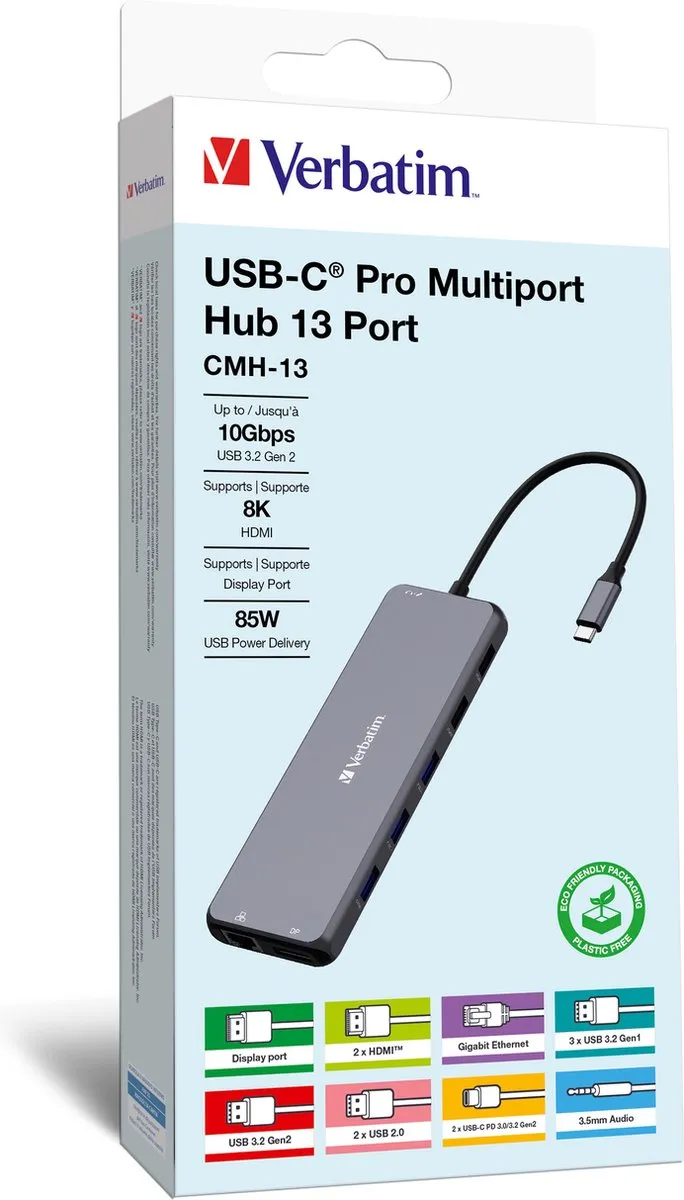 Verbatim Adapterhub USB-C 32153 - 2x HDMI/DP/USB-A/Ethernet/Jack 3,5mm - Zilver - afbeelding 6 van 6