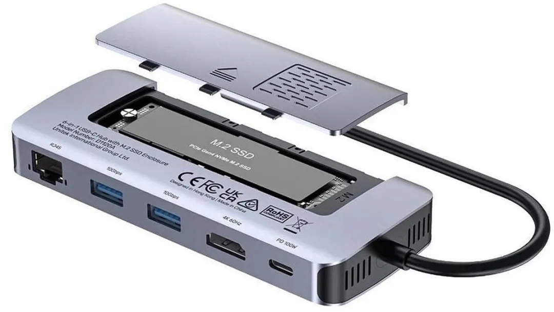Unitek D1120A01 USB-C Hub 100W - Aluminium - afbeelding 6 van 6