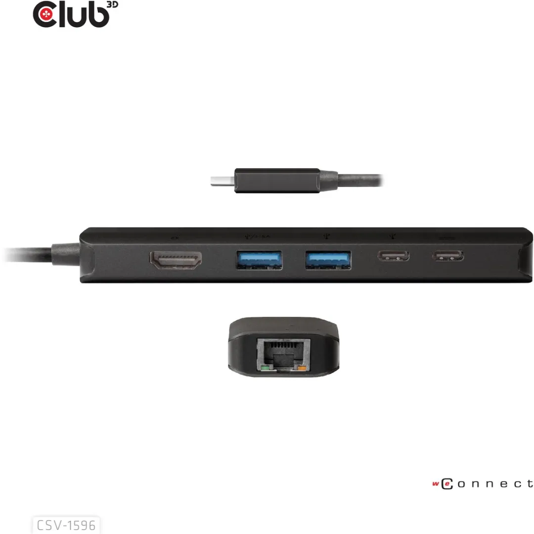 Club3D CSV-1596 USB-C 6-in-1 Hub - HDMI 8K - RJ45 - Zwart - afbeelding 6 van 6